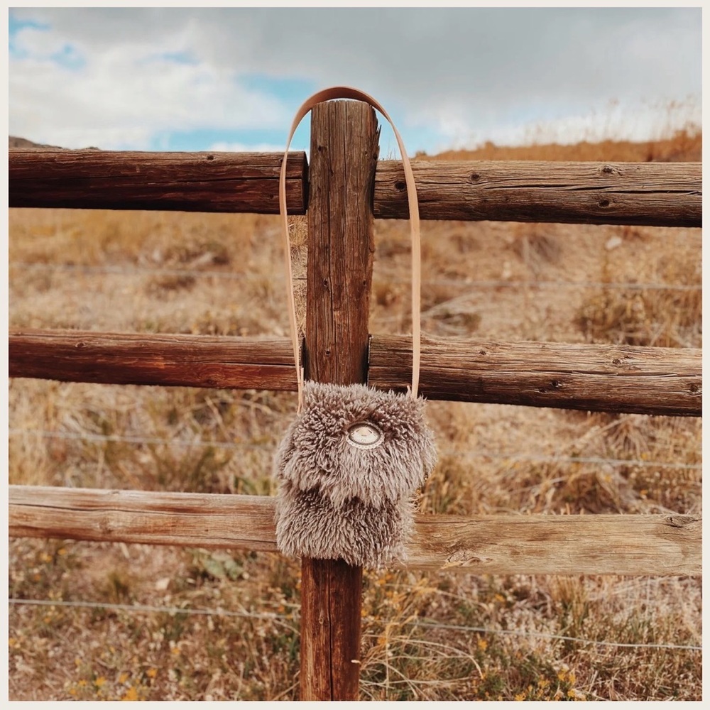 Ida and Moon Mushroom Gray Sheepskin Crossbody Bag